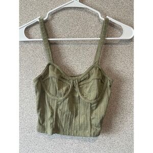 Rabbit Rose Olive Green Textured Knit Bustier Crop Top Sleeveless Small